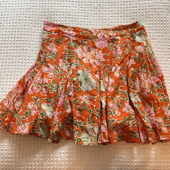 Free People Flowy Orange Floral Print Cotton Lined mini Skirt Size 6 - Picture 8 of 11